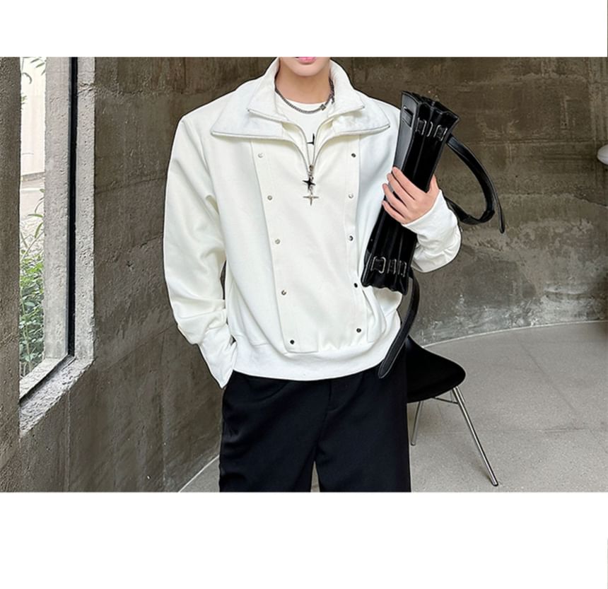 Omozando - Sweatshirt met kraag, effen studs en halve rits