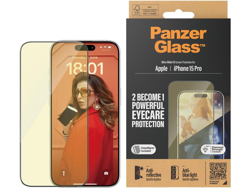 Panzerglass Displayschutz Anti Reflective iPhone 15 Pro Anti Reflective und  BluelightUltra Wide Fit Displayschutz mit Applicator für das Apple iPhone 15 Pro