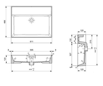 Plieger Kansas wastafel zonder kraangat met overloop 60x46.6cm glans wit