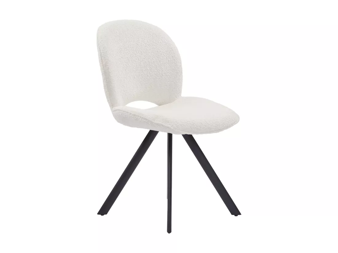 Lot de 6 chaises en tissu bouclette et métal noir - Blanc - DORNELA