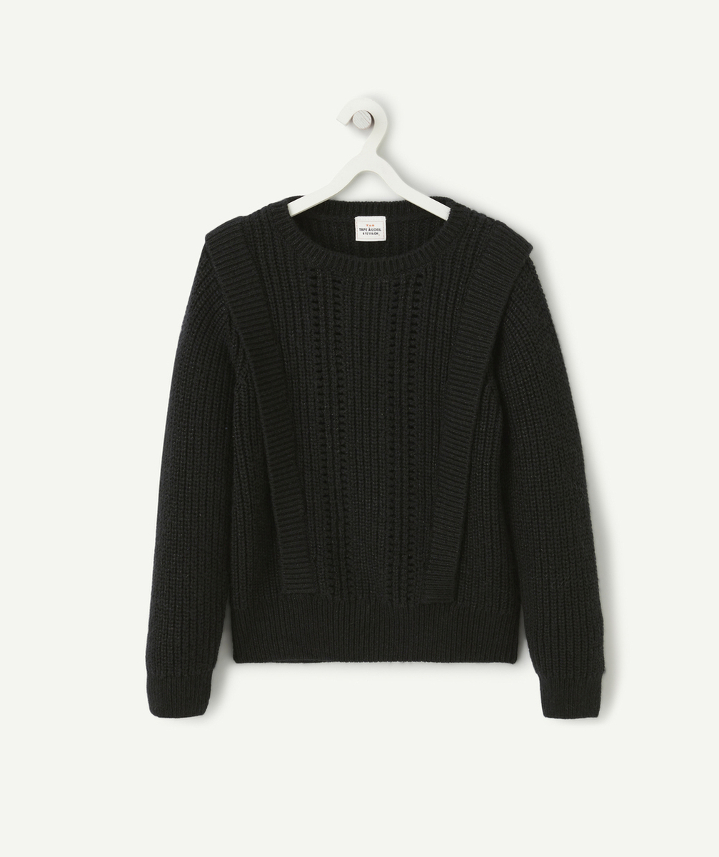 PULL FILLE EN FIBRES RECYCLÉES NOIR AVEC DÉTAILS BRILLANTS