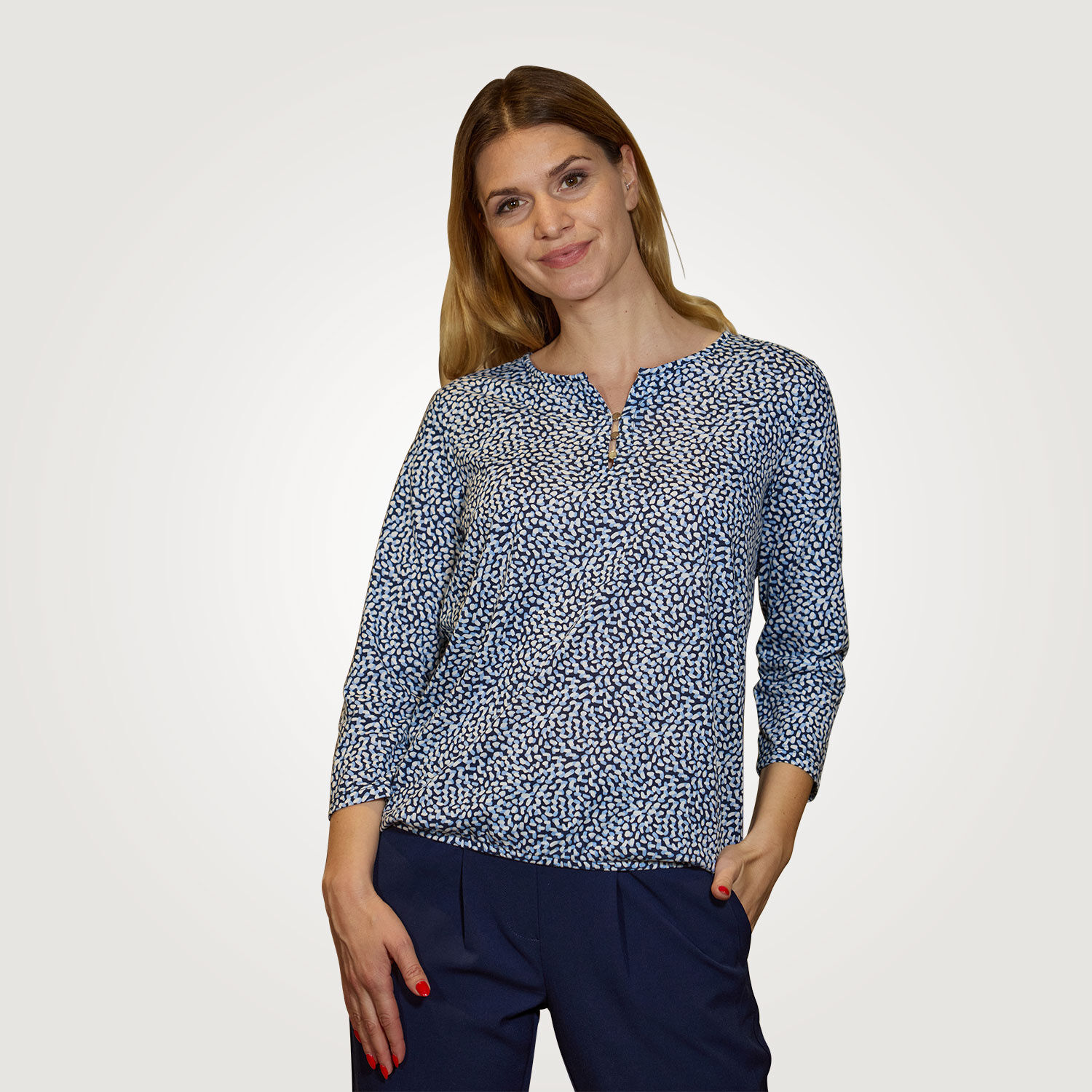 Bedruckte Bluse mit Knopfverschluss und 3/4 Ärmeln