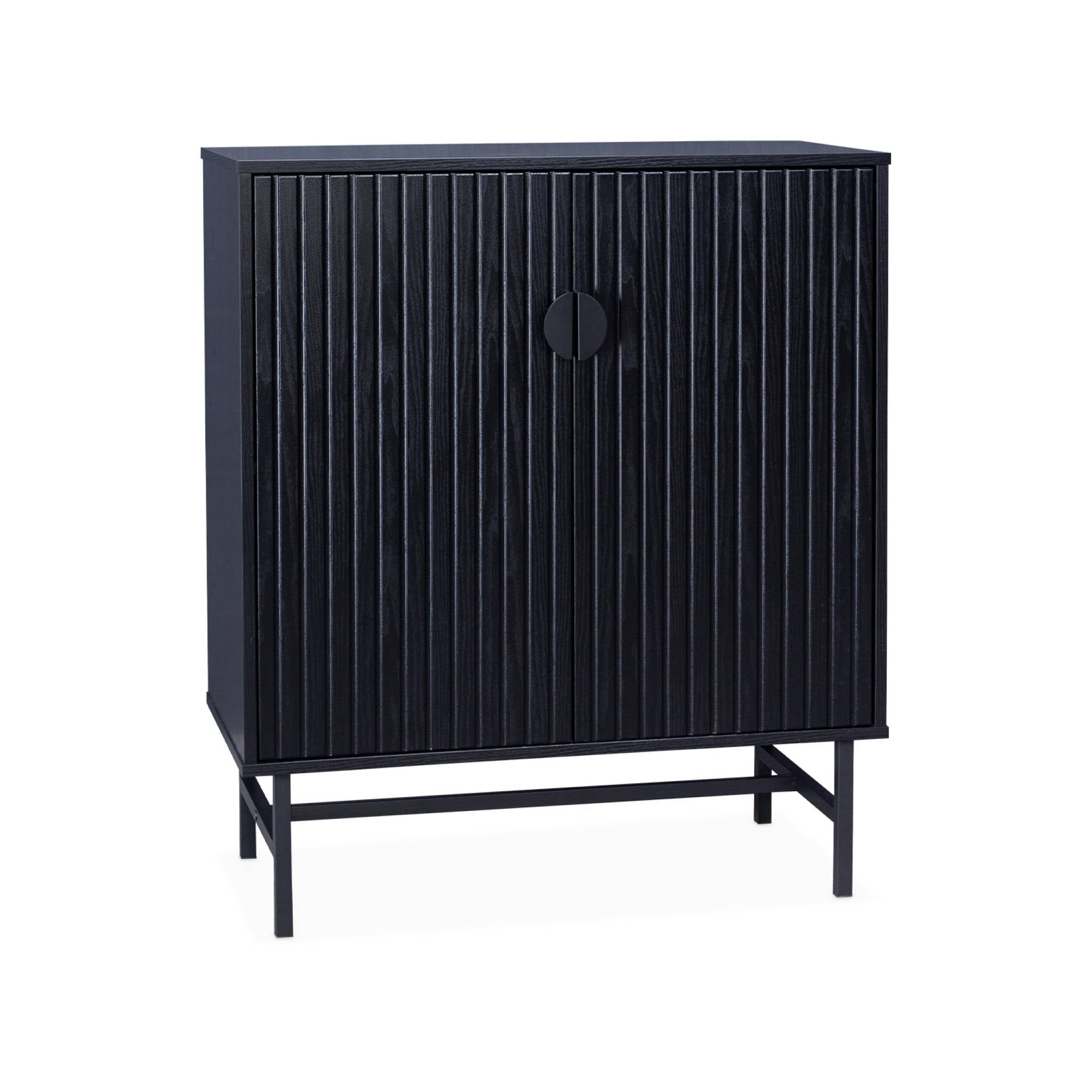 sweeek - Dressoir met houteffect, zwarte groef, twee deuren, 1 plank