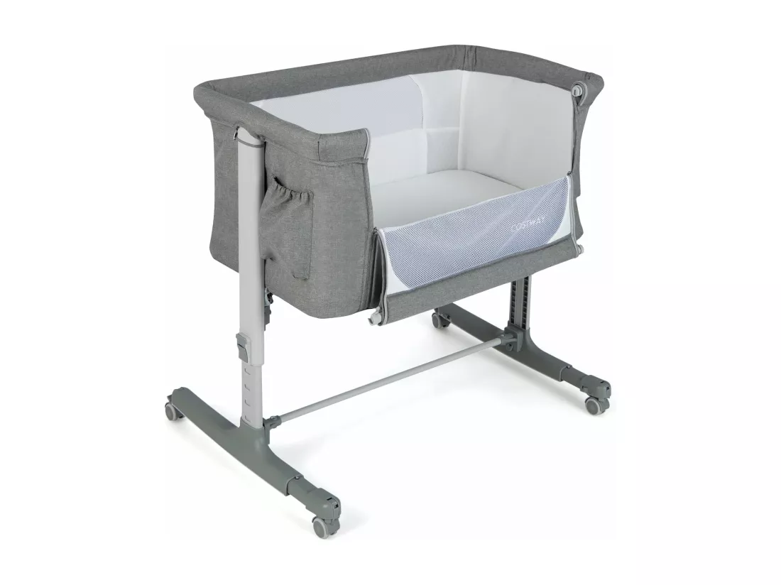 Lit Cododo Bébé 3 en 1 avec Hauteur Réglable 5 Niveaux, Lit Berceau Inclinaison de 10° avec Matelas Confortable,Maille Respirante,Charge 9KG,Sac de Voyage pour Bébé 0-5 Mois, Gris Clair