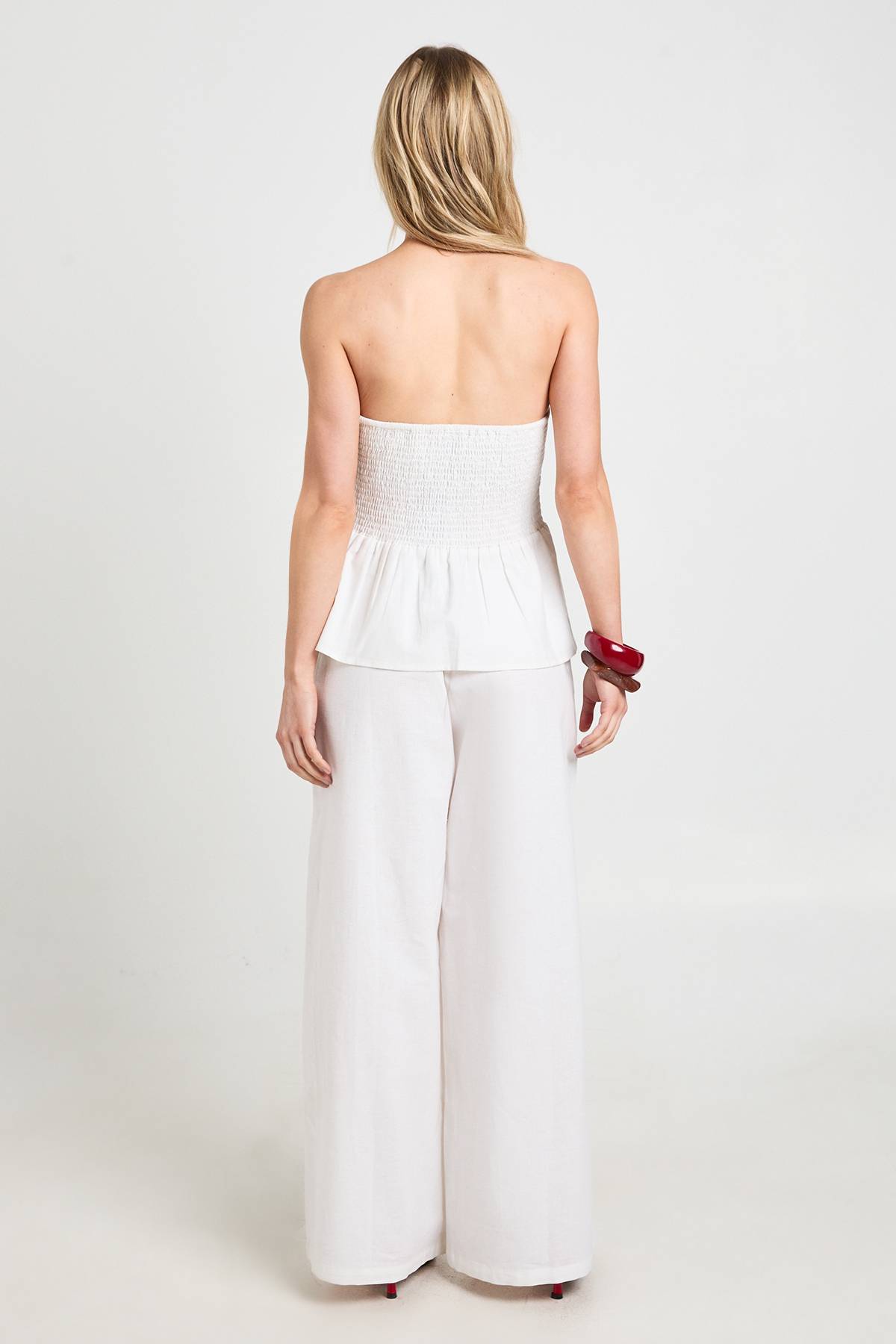 boohoo Ensemble Petite Coordonné Bandeau Et Pantalon Large À Effet Lin