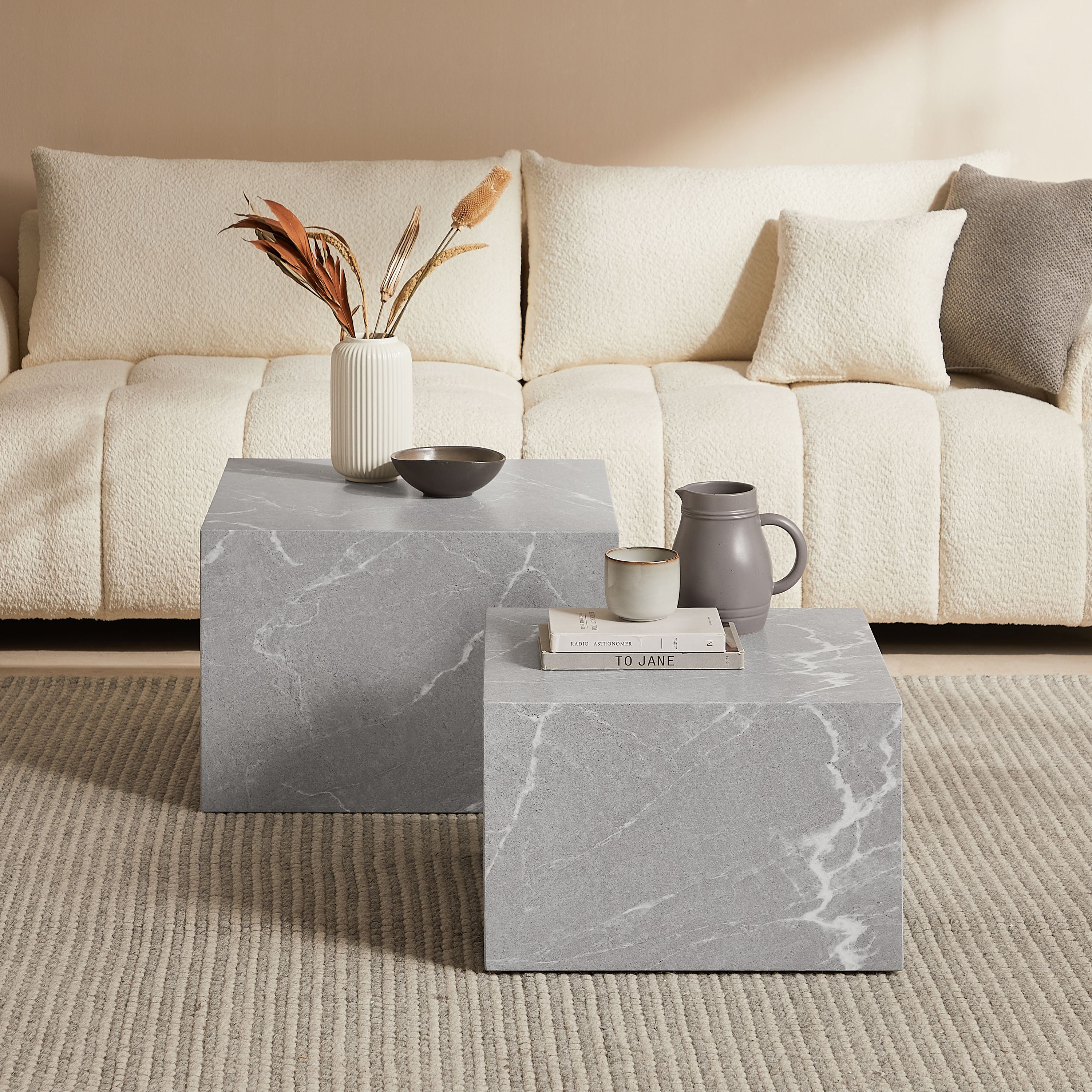 2er Set Couchtisch grau Marmor Optik Sofatisch Beistelltisch Wohnzimmer Tisch