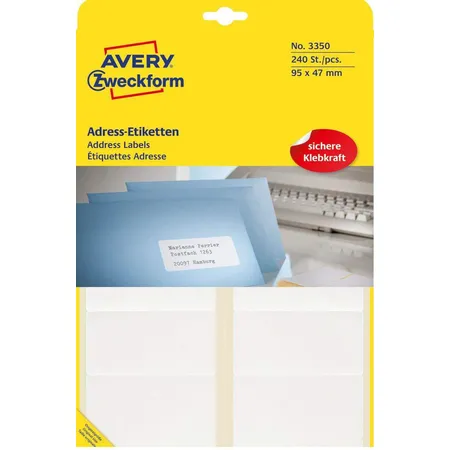 Avery Zweckform 3350 Adress-Etiketten 95 x 47 mm, 20 Bogen/240 Etiketten, weiß
