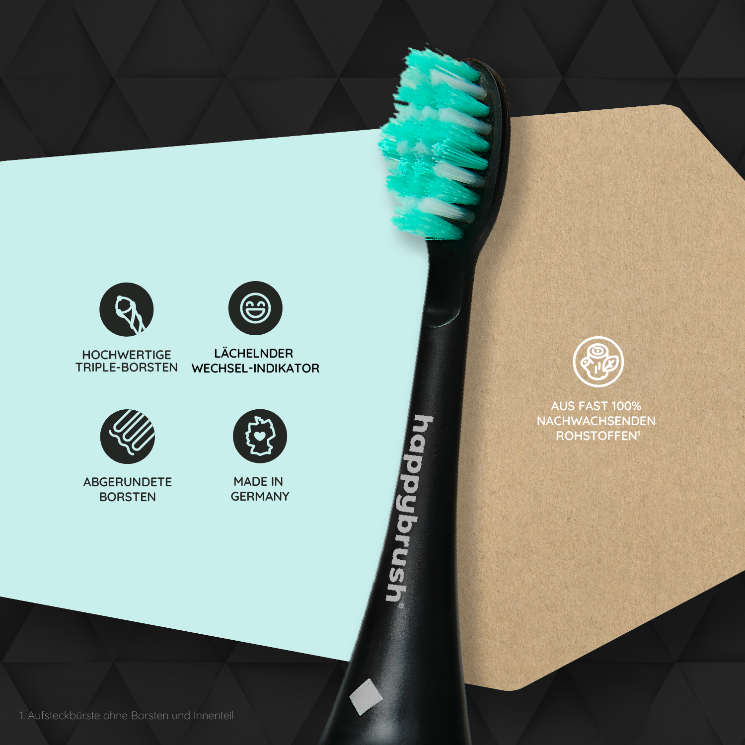 happybrush  ECO VIBE 3+ Aufsteckbürsten Schwarz-Mint