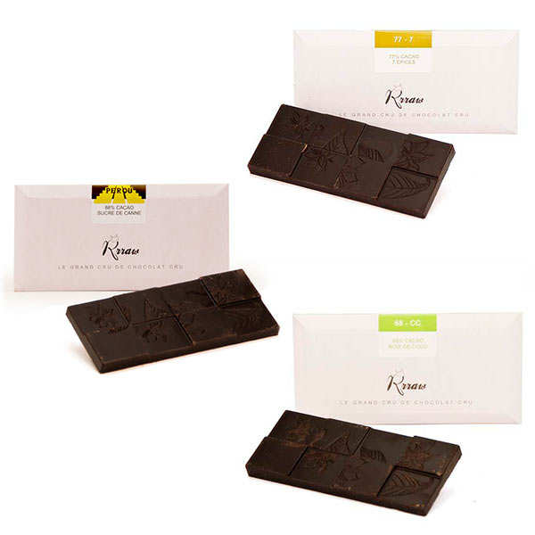 Trio de tablettes de chocolat cru