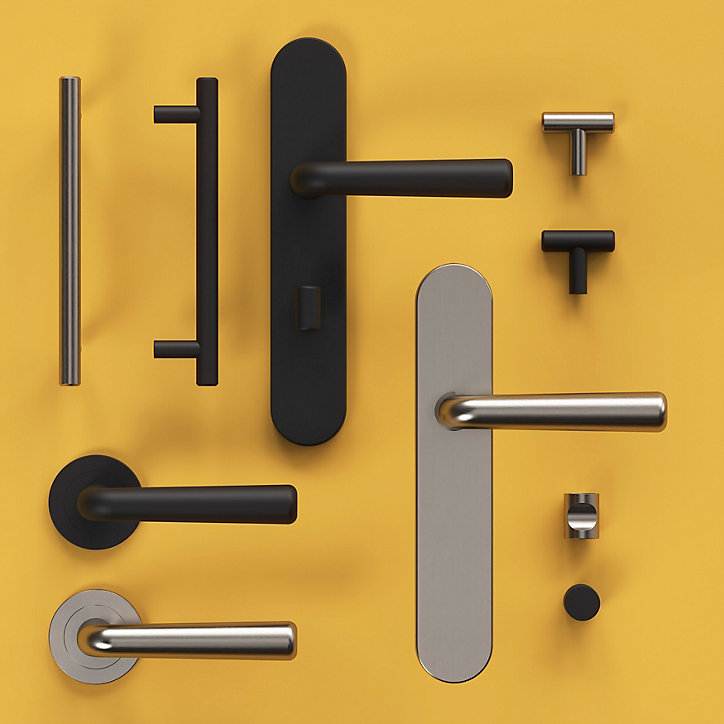Poignée de meuble en T GoodHome Dizel acier effet nickel satin gris l.168mm x l.12mm x H. 35mm entraxe 128mm