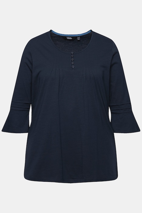 Shirt, Zierfalten, A-Linie, Rundhals, 3/4-Volantarm