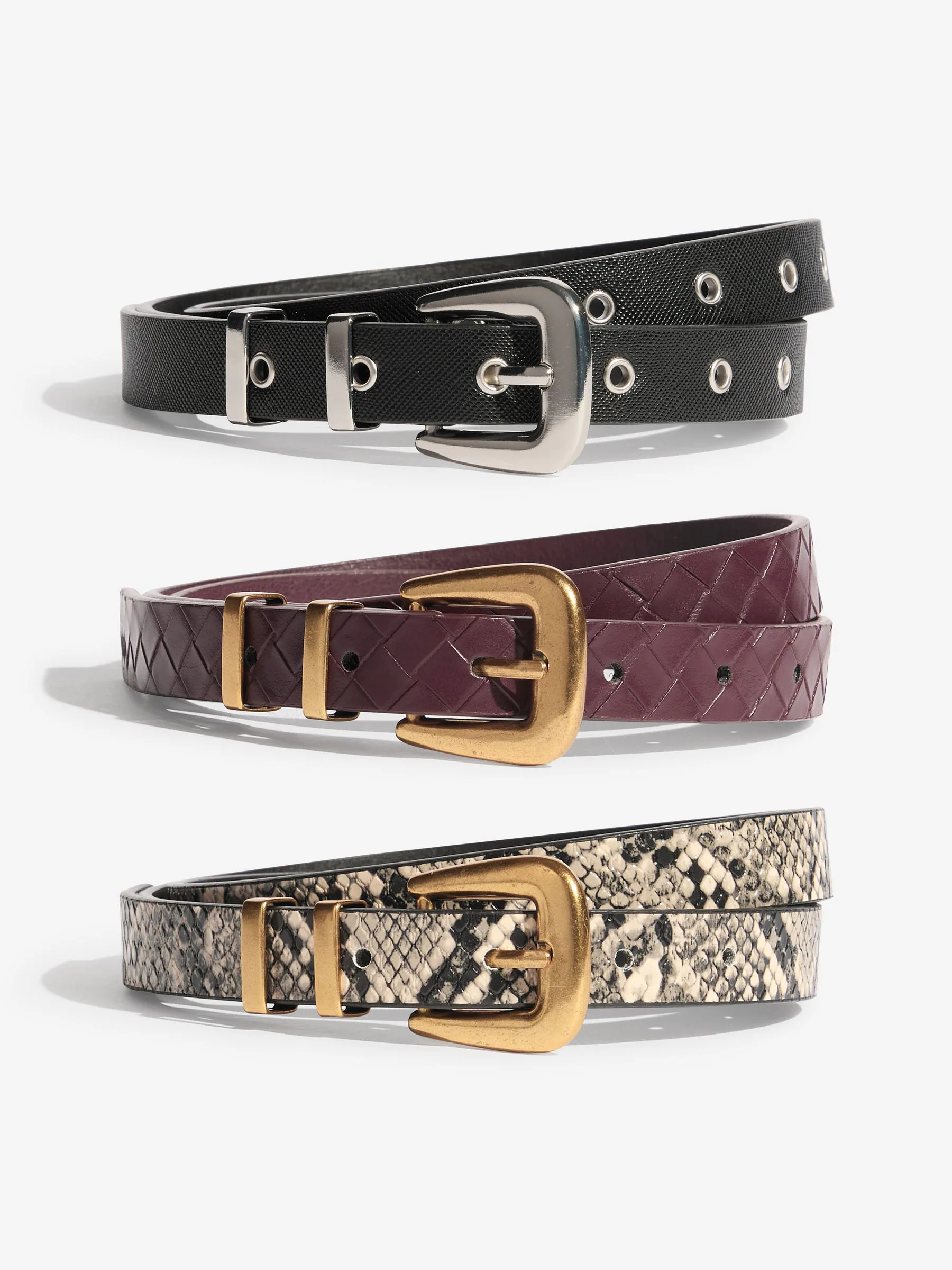 Snake Print, Burgandy and Black - Friends Like These Skinny Belts 3 Pack