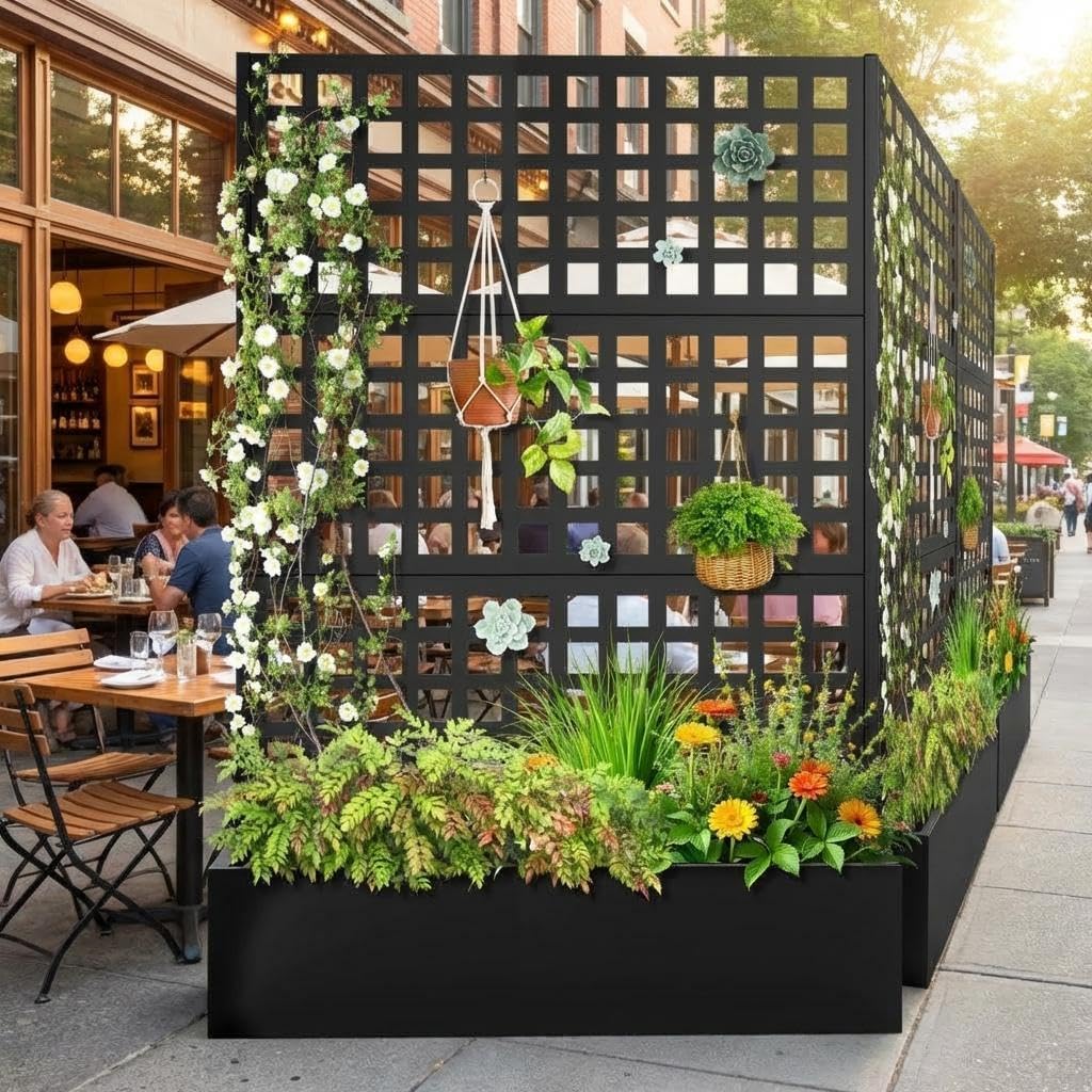 Blumenkasten mit Sichtschutz, 120x40x180cm Pflanzkasten mit Rankgitter, Drainagelöchern & Feststellbaren Rollen, Rankhilfe aus Metall für Innen & Außen, Garten, Terrasse und Balkon - A
