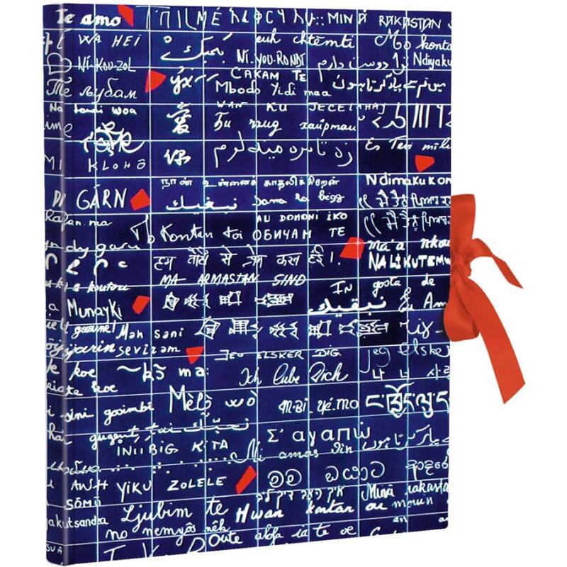 Le Mur des Je t'aime, Carnet rembordé rigide A5 14,8x21 cm, 144 pages, ligné, fermeture avec ruban