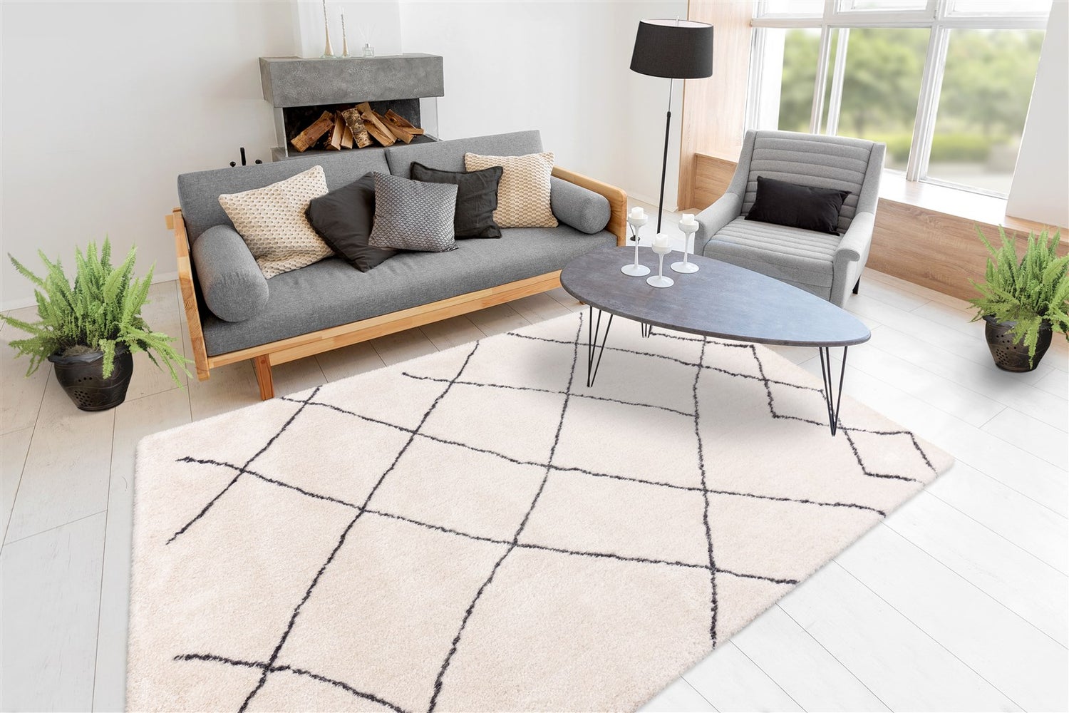 Oasisic Ivory hoogpolig tapijt, 25 mm, modern, 80 x 150 cm