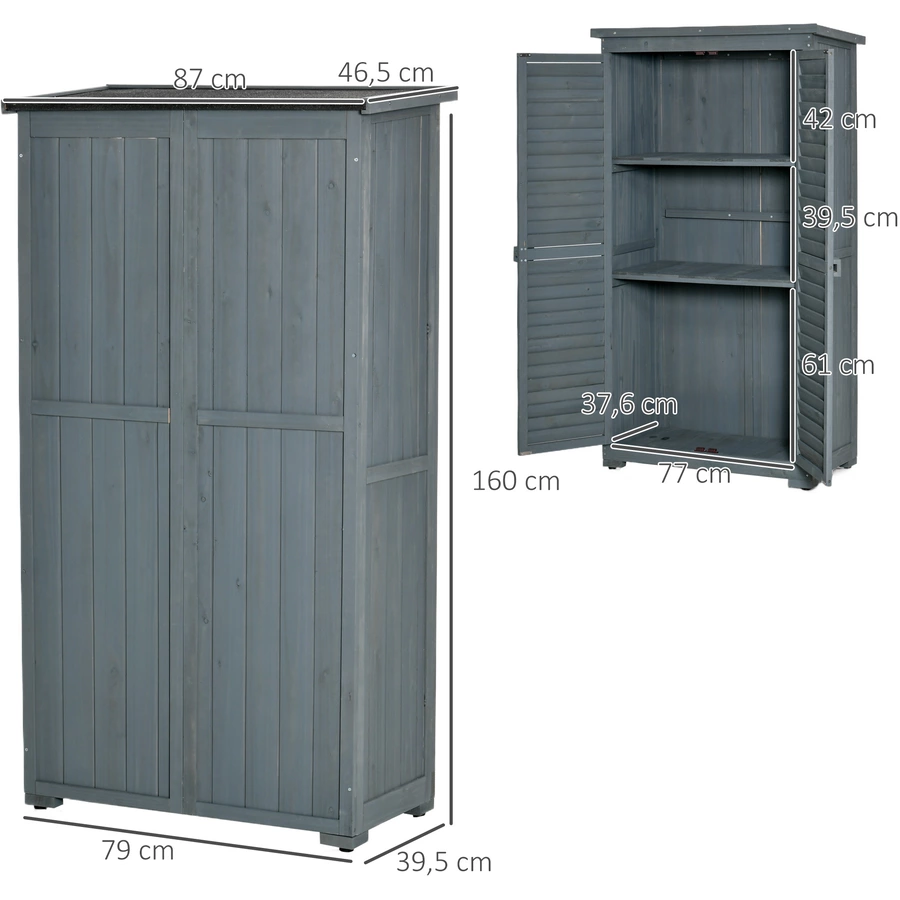 Outsunny Gartenschrank mit Lamellentüren grau