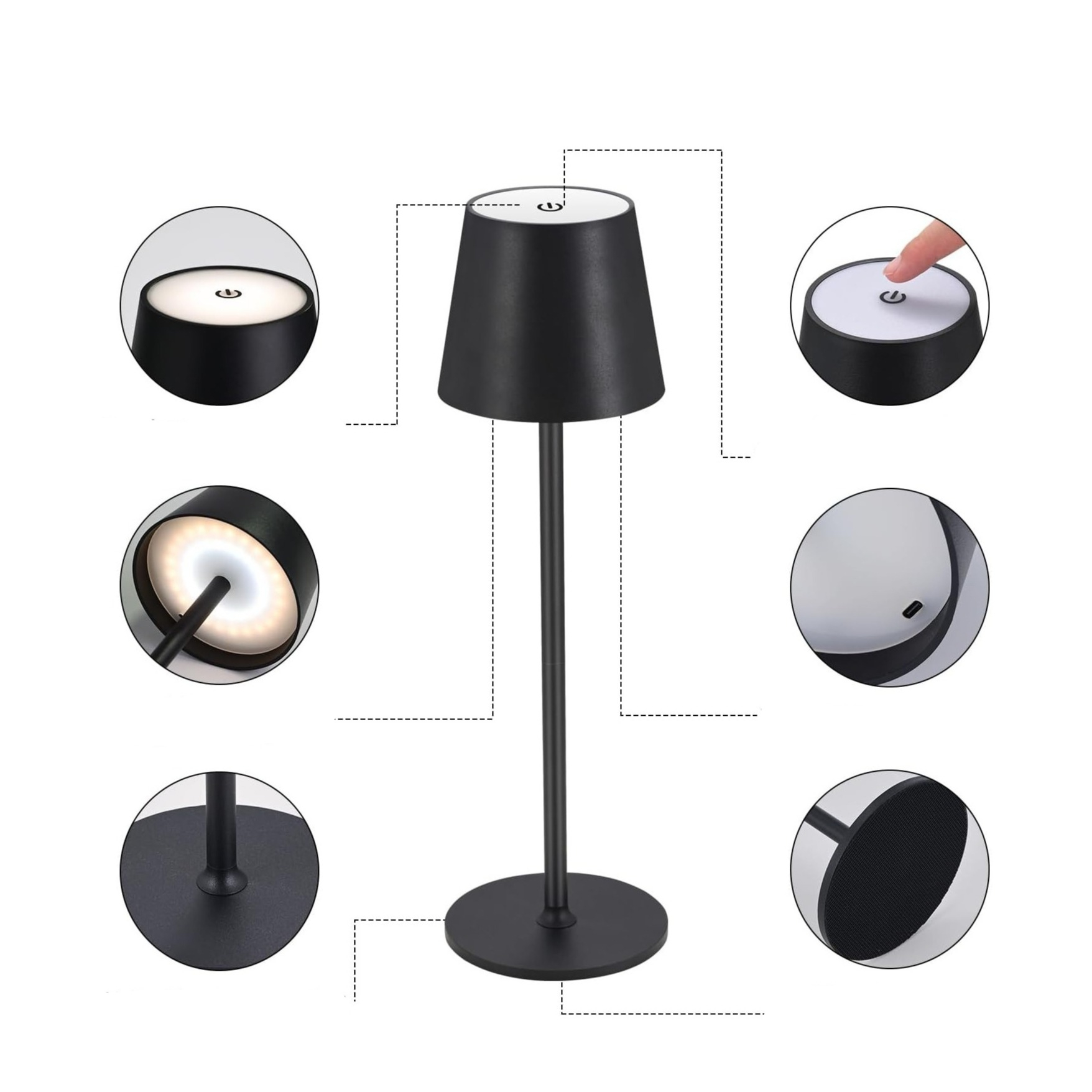 2in1 LED Akku Tischleuchte Home Deko Nachttisch Lampe Kabellose Beleuchtung mit Touch Steuerung - Schwarz