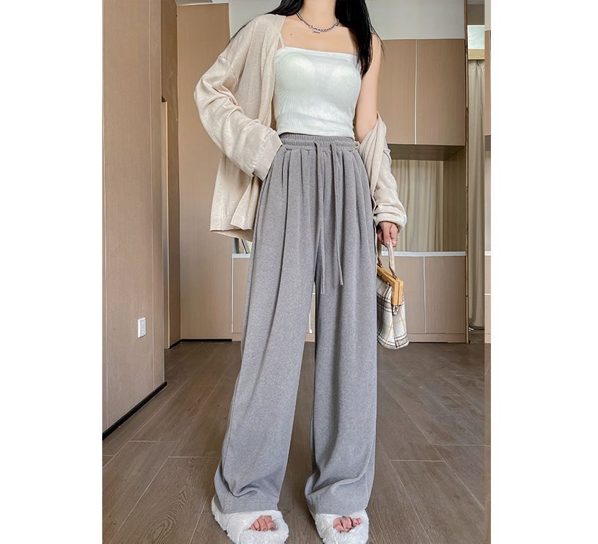evanesce - High Rise Plain Drawstring Drape Wide Leg Sweatpants