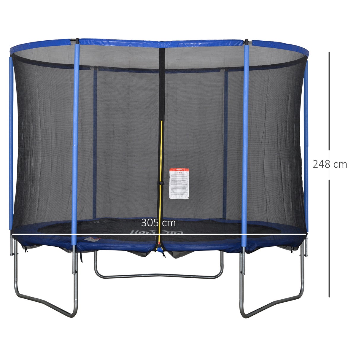 HOMCOM Trampoline met veiligheidsnet, tuintrampoline voor binnen en buiten, fitnesstrampoline voor kinderen en volwassenen, staal, blauw+zwart, tot 113,6 kg, Ø305 x 248H cm