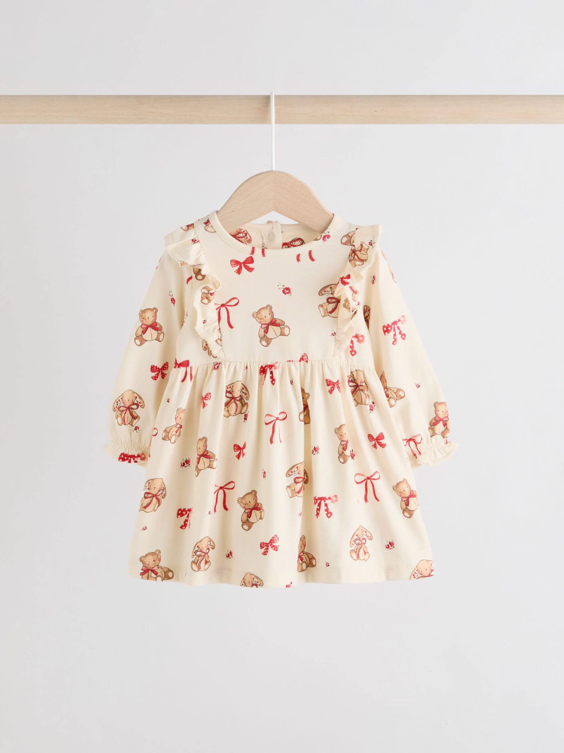 Crème beer/ rode kersen geruit - Verpakking van 2 jersey babyjurkjes (0 mnd-2 jr)