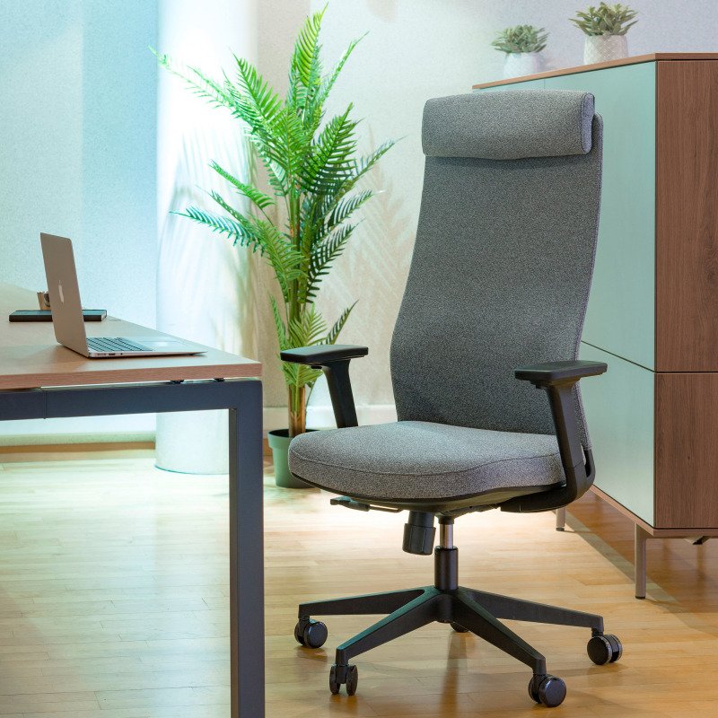 Chaise de bureau MARCEL tissu chiné - accoudoirs 3D, appui-tête, soutien lombaire, mécanisme synchrone réglage profondeur d'assise