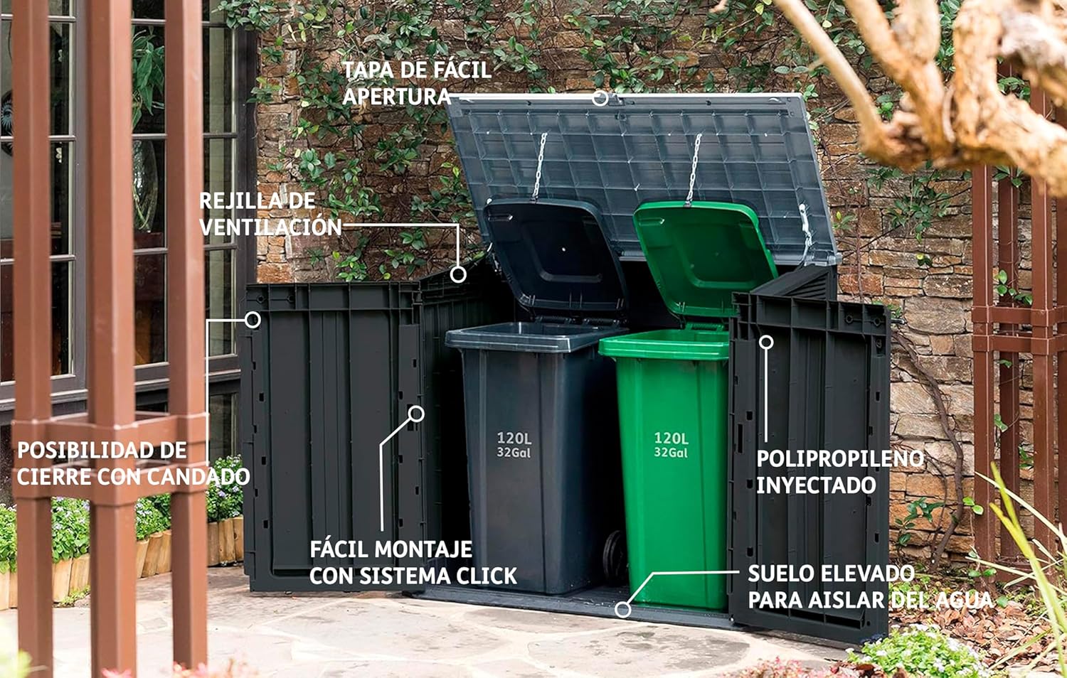 KETER Abri Horizontal Range Poubelle SIO Nova - 880 litres - Noir