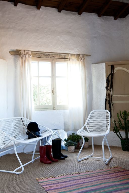 Fermob Sixties tuinstoel onderstel Cotton White, zitting Cotton White