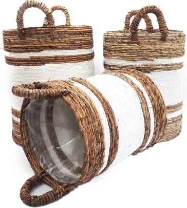 Van der Leeden plantenmand Abaca naturel / wit D 34 H 40 cm