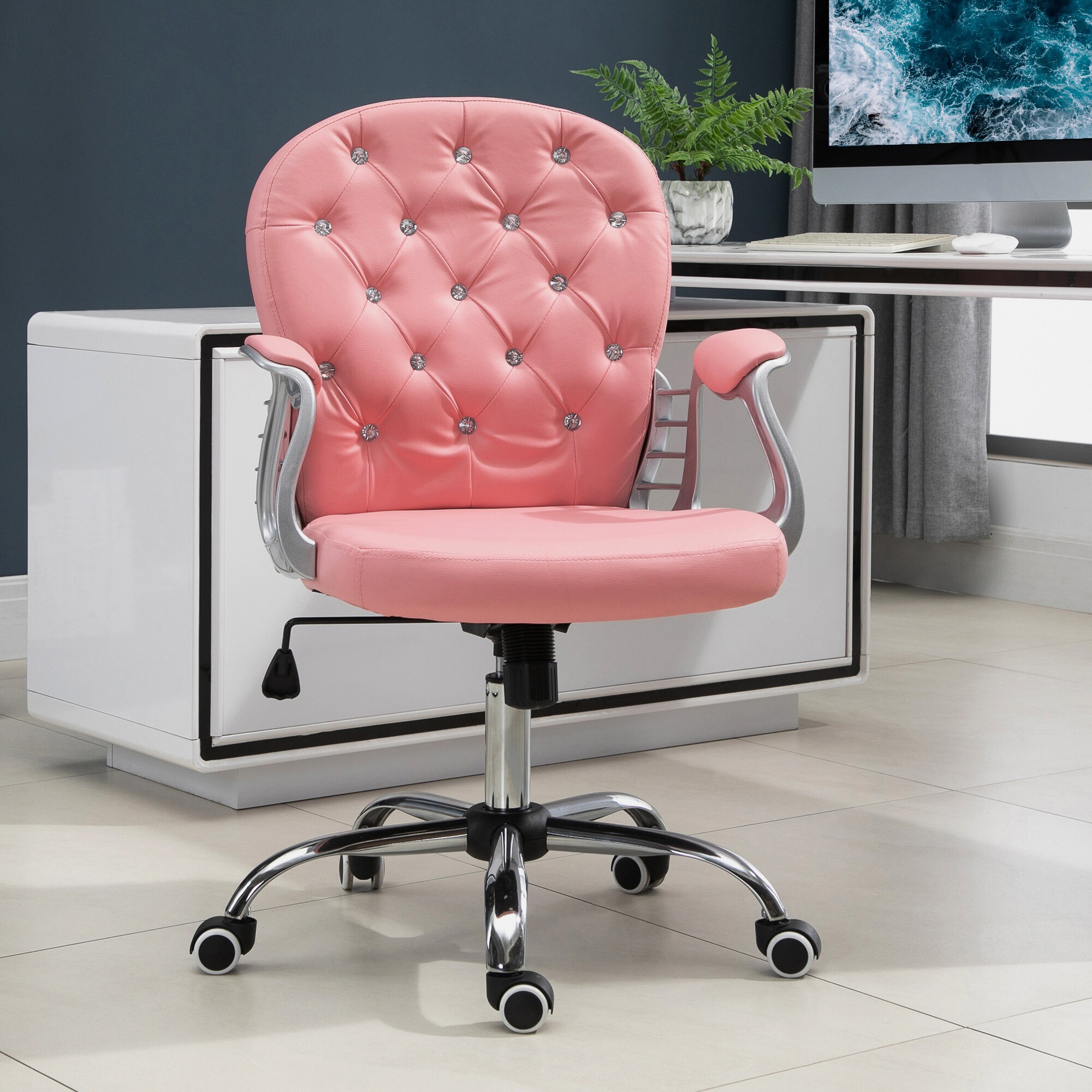 Vinsetto Drehstuhl im eleganten Design rosa 59,5 x 60,5 x 95-105 cm (LxBxH)