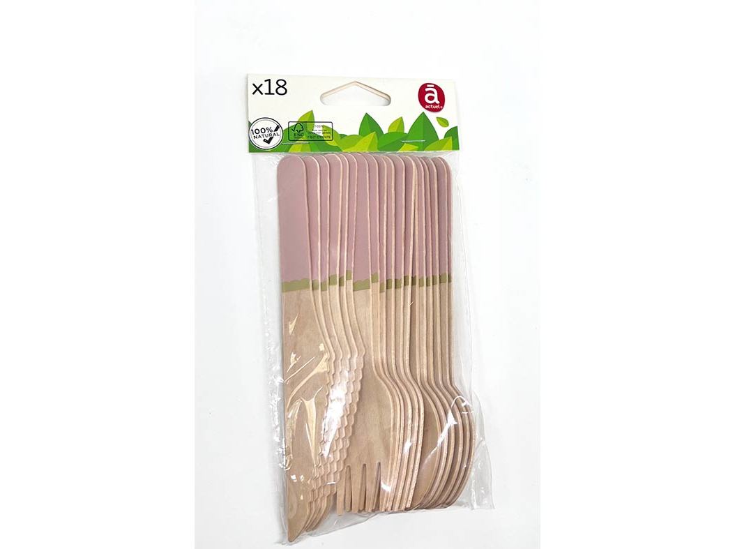 CONJ TALHERES ACTUEL LITTLE STAR ROSA MADEIRA 18PCS