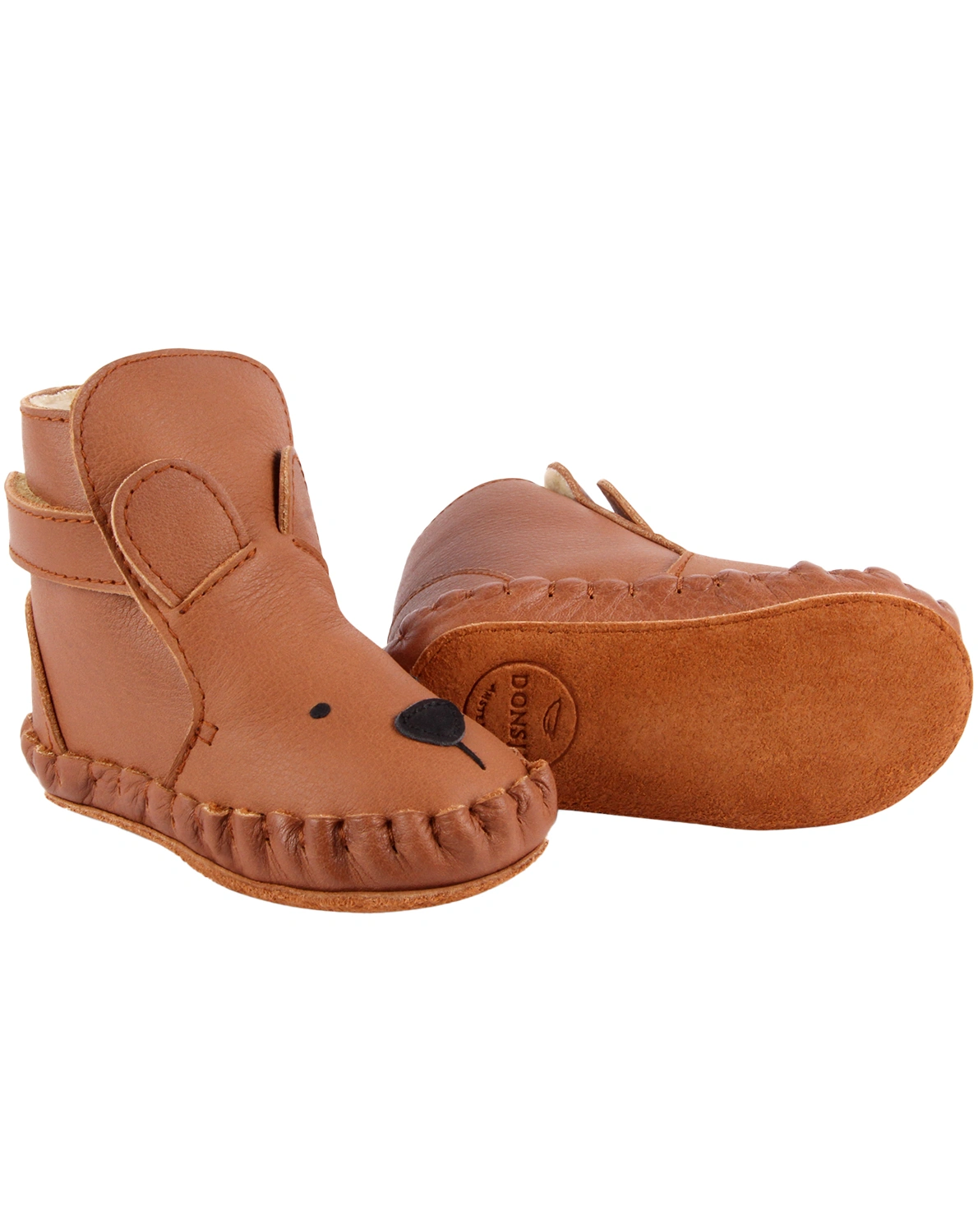 Krabbelschuhe KAPI CLASSIC - BEAR gefüttert in cognac