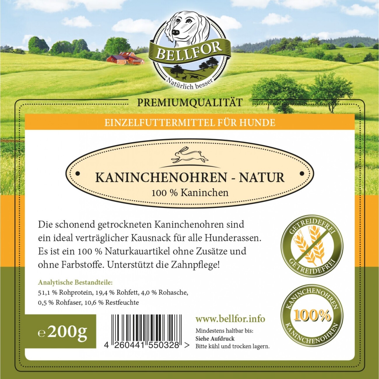 Bellfor Hundesnack - Kaninchenohren mit Fell - 200g
