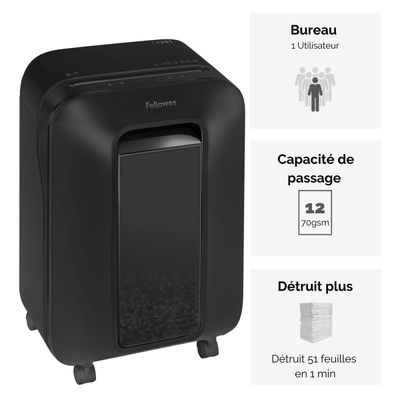 Fellowes Powershred LX201 - destructeur de documents coupe croisée microparticules - 12 feuilles - Corbeille 22 litres - noir