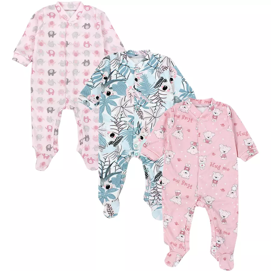 TupTam Baby Mädchen Schlafstrampler mit Fuß 3er Pack rosablau