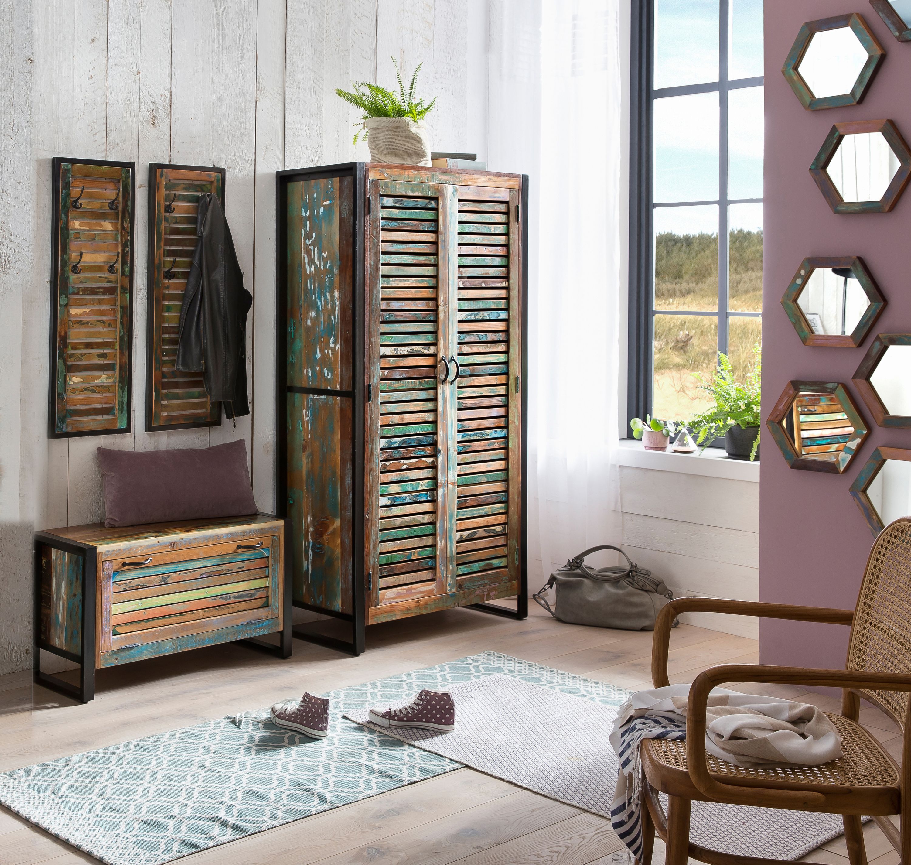 Garderobenpaneel Fiume Altholz Haken Wandgarderobe Flur Garderobe Wandpaneel