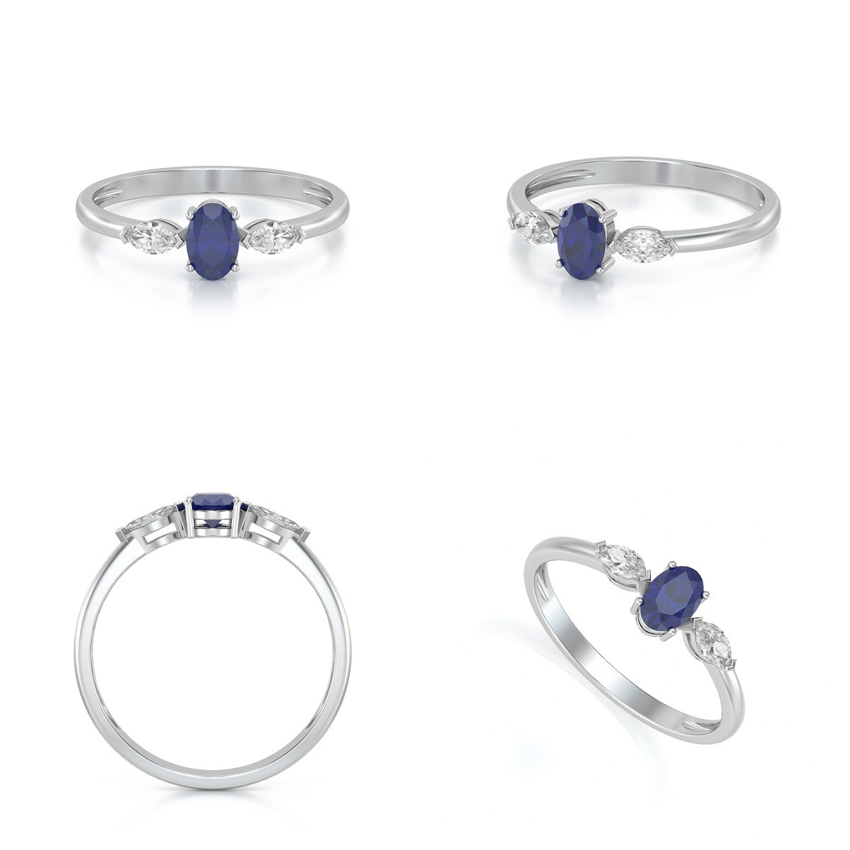 Bague ADEN Or 585 Blanc Saphir et diamants 1.604grs