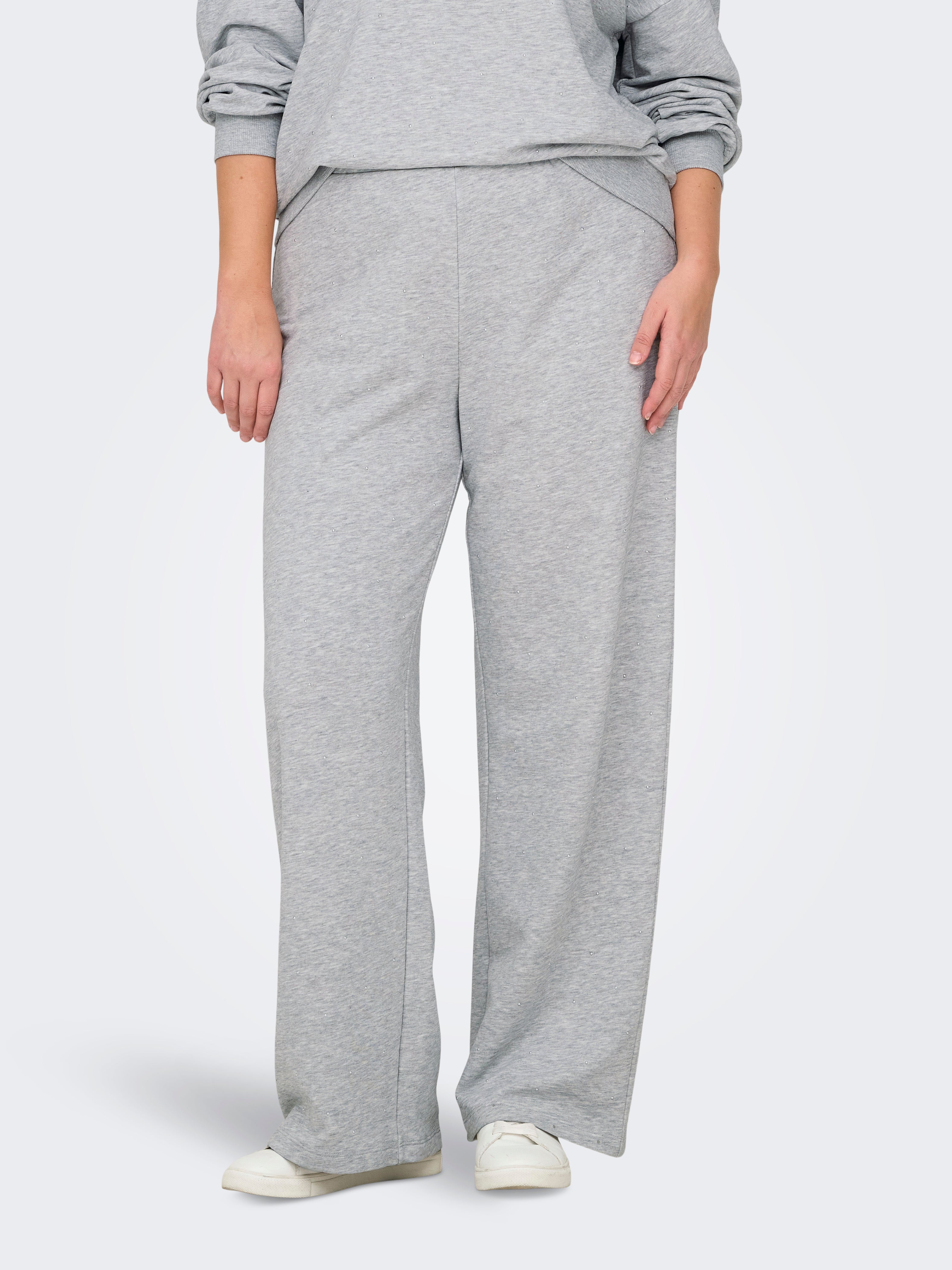 CARRONDA Mittlere Taille Normal geschnitten Hose mit weitem Beinschnitt Light Grey Melange
