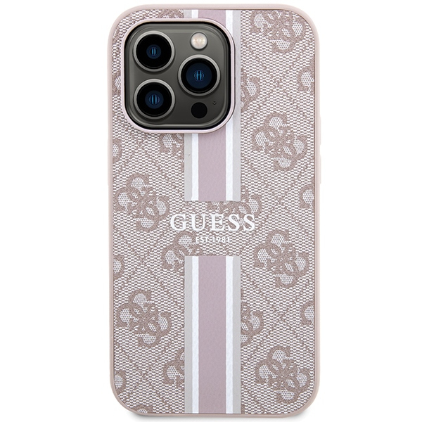 iPhone 15 Pro Max MagSafe Leder Hardcase Hülle 4G Printed Stripes (GUHMP15XP4RPSP) - Rosa