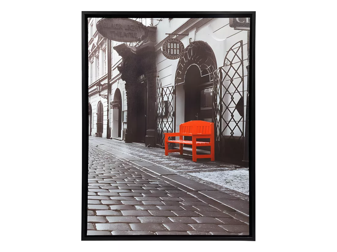 Tableau imprimé banc rouge sur cadre en bois noir 30x40 cm - STREET