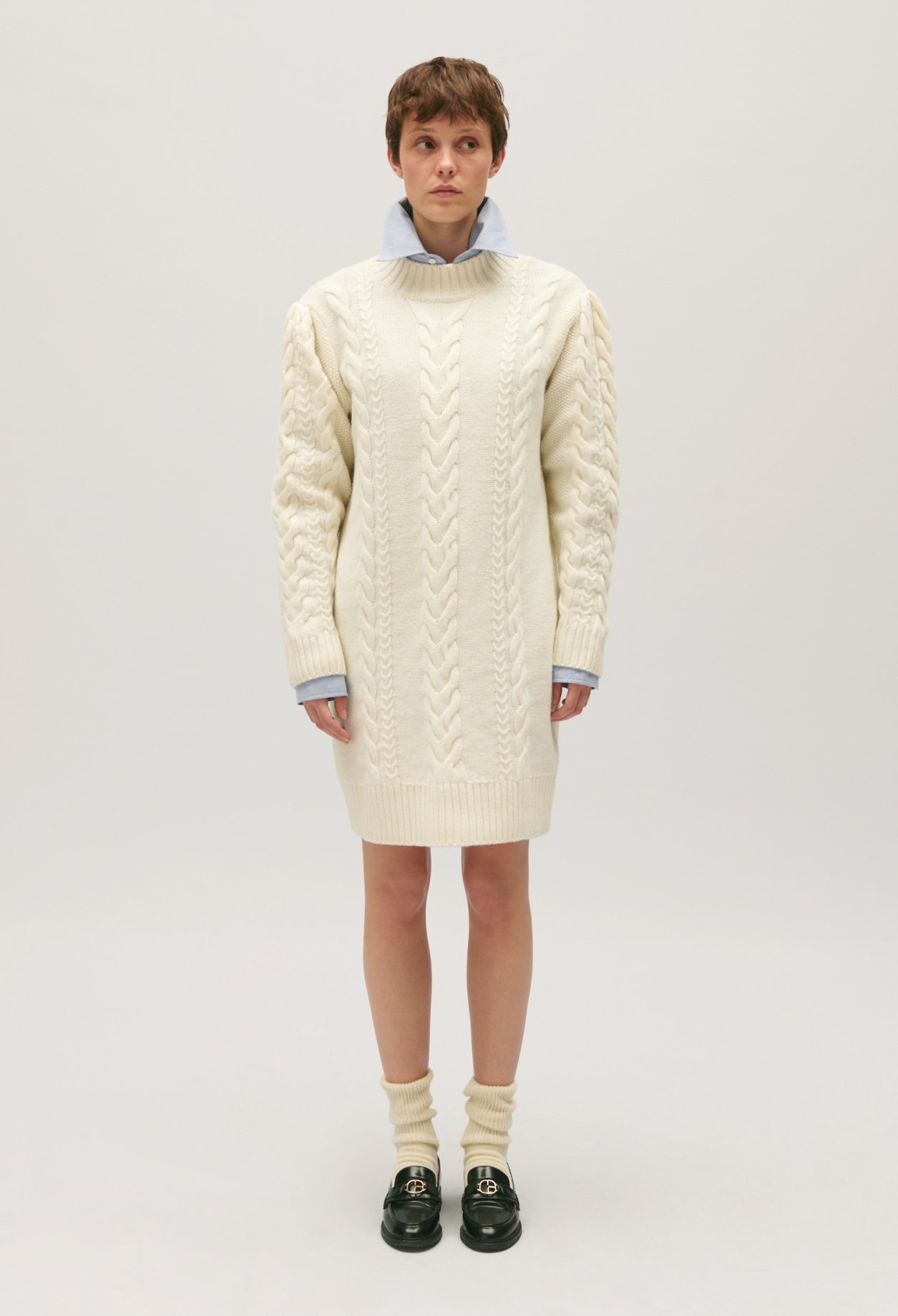 Robe pull courte maille ecru