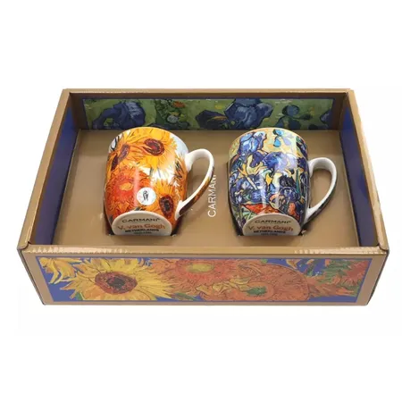 Carmani 2er Set Tassen Van Gogh Sonnenblumen und Iris, 450 ml