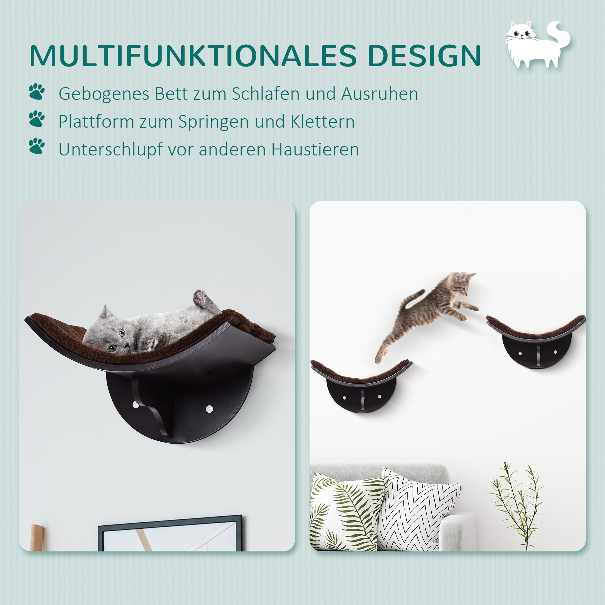 PawHut Katzenbett für Wandmontage 41L x 28B x 21H cm
