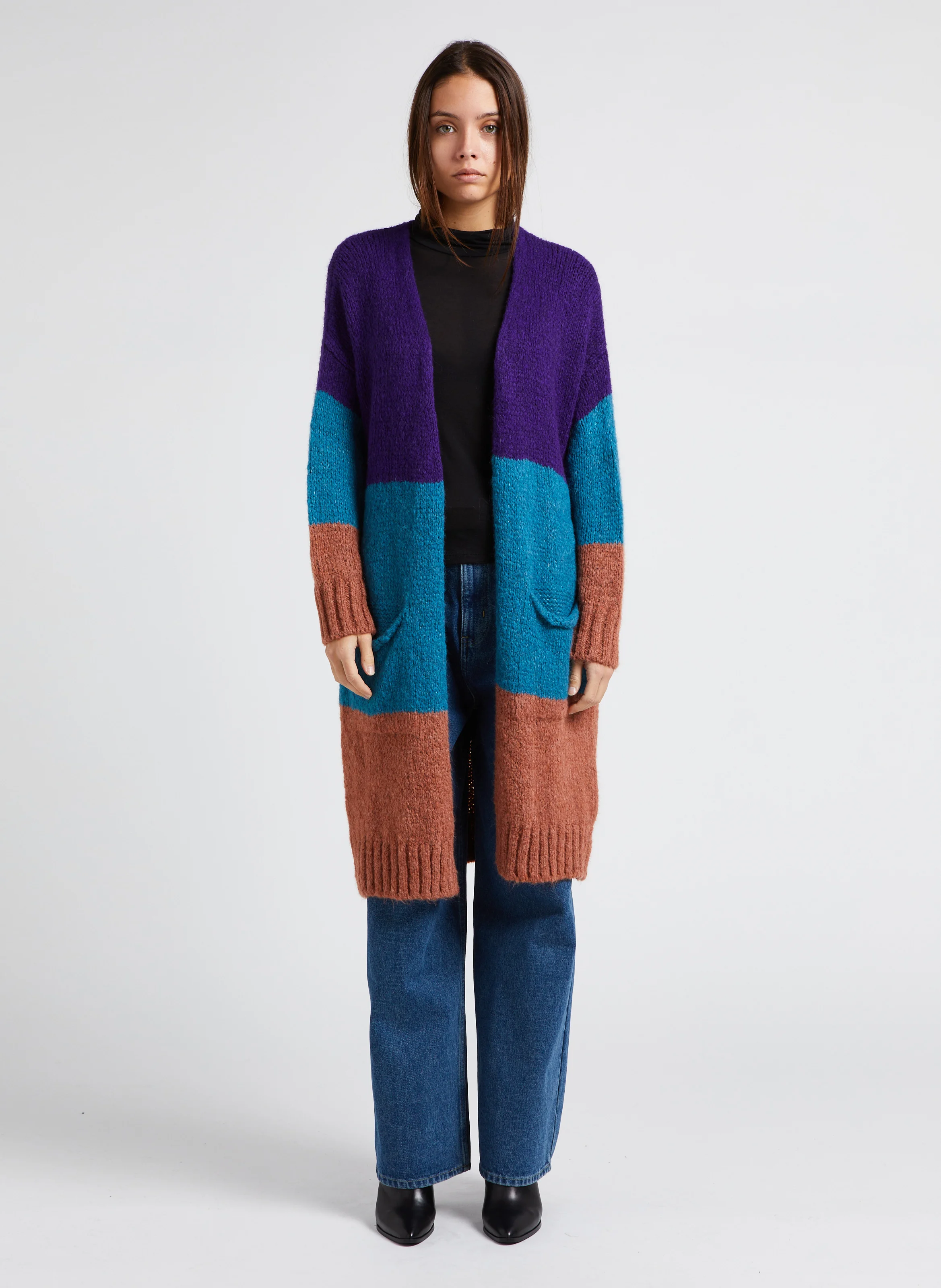 CIELITO - Gilet long ample rayé tricolore | Multicolore