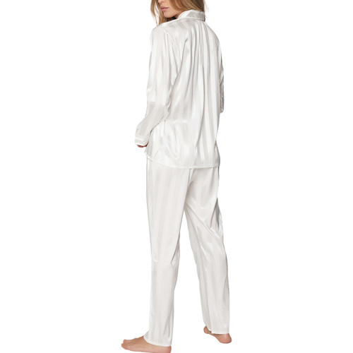 Admas - Pijama de camisa y pantalón Satin Stripes Blanco
