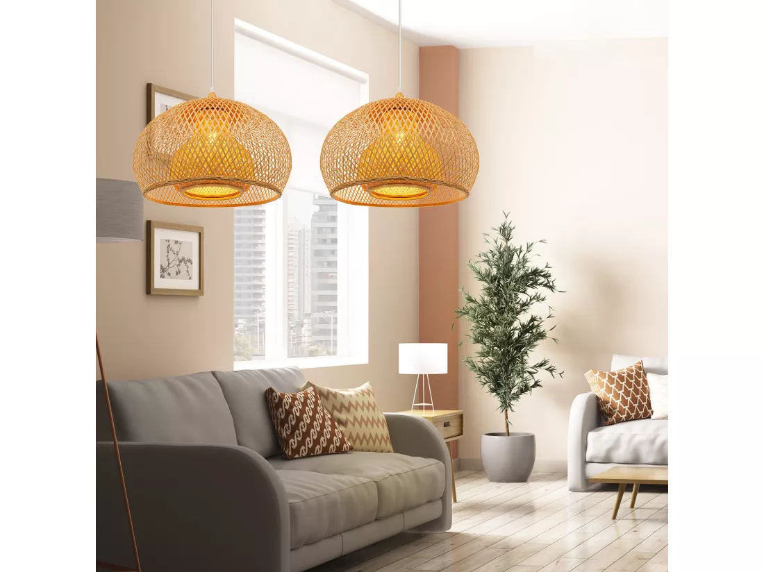 Luminaire suspension en bambou naturel d60 cm x h45 cm