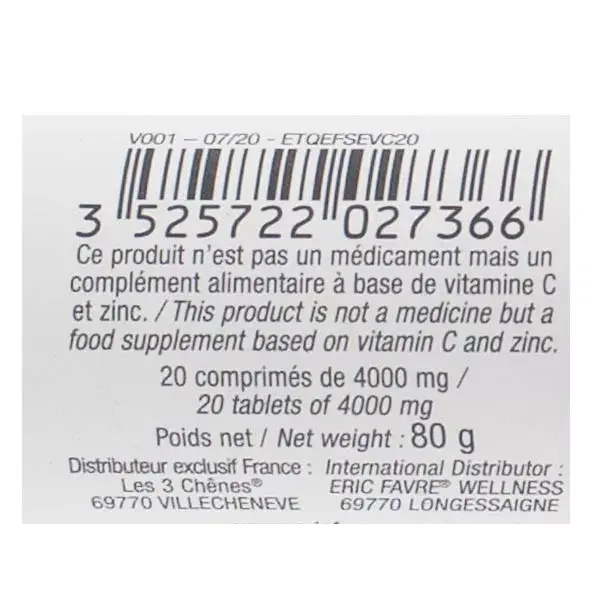 Eric Favre Wellbeing Vitamina C + Zinco Laranja 20 comprimidos efervescentes