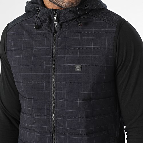Veste Zippée Capuche Sans Manches Bleu Marine Gris Anthracite Chiné
