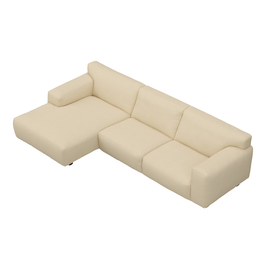 Vesta 2,5-seter med sjeselong venstre I Tekstil Gianni Cream, standardsøm, sort metallben 10 cm, Comfort CM