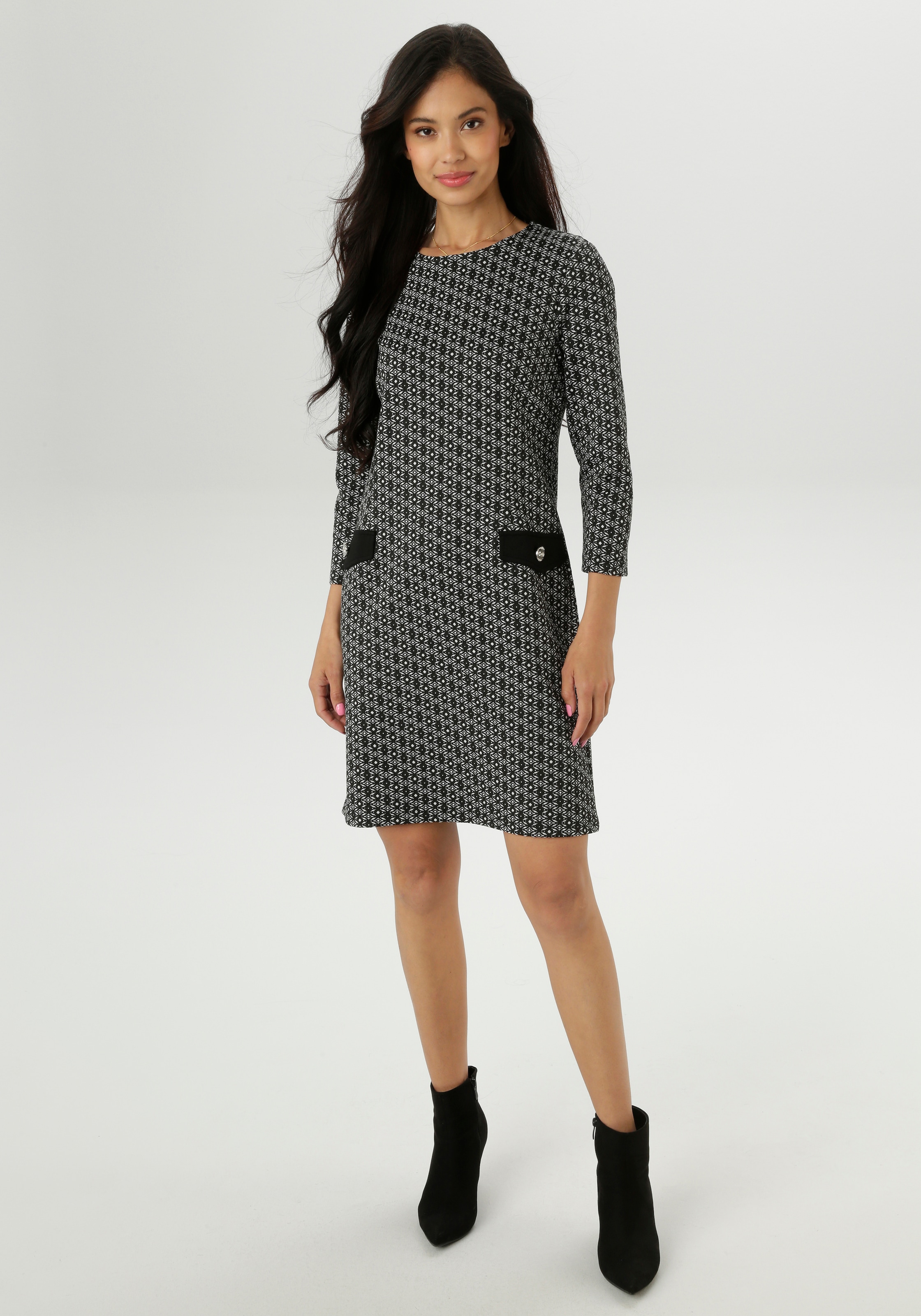 Aniston SELECTED Etuikleid Faketaschen mit grafischer Jacquardmusterung - NEUE KOLLEKTION