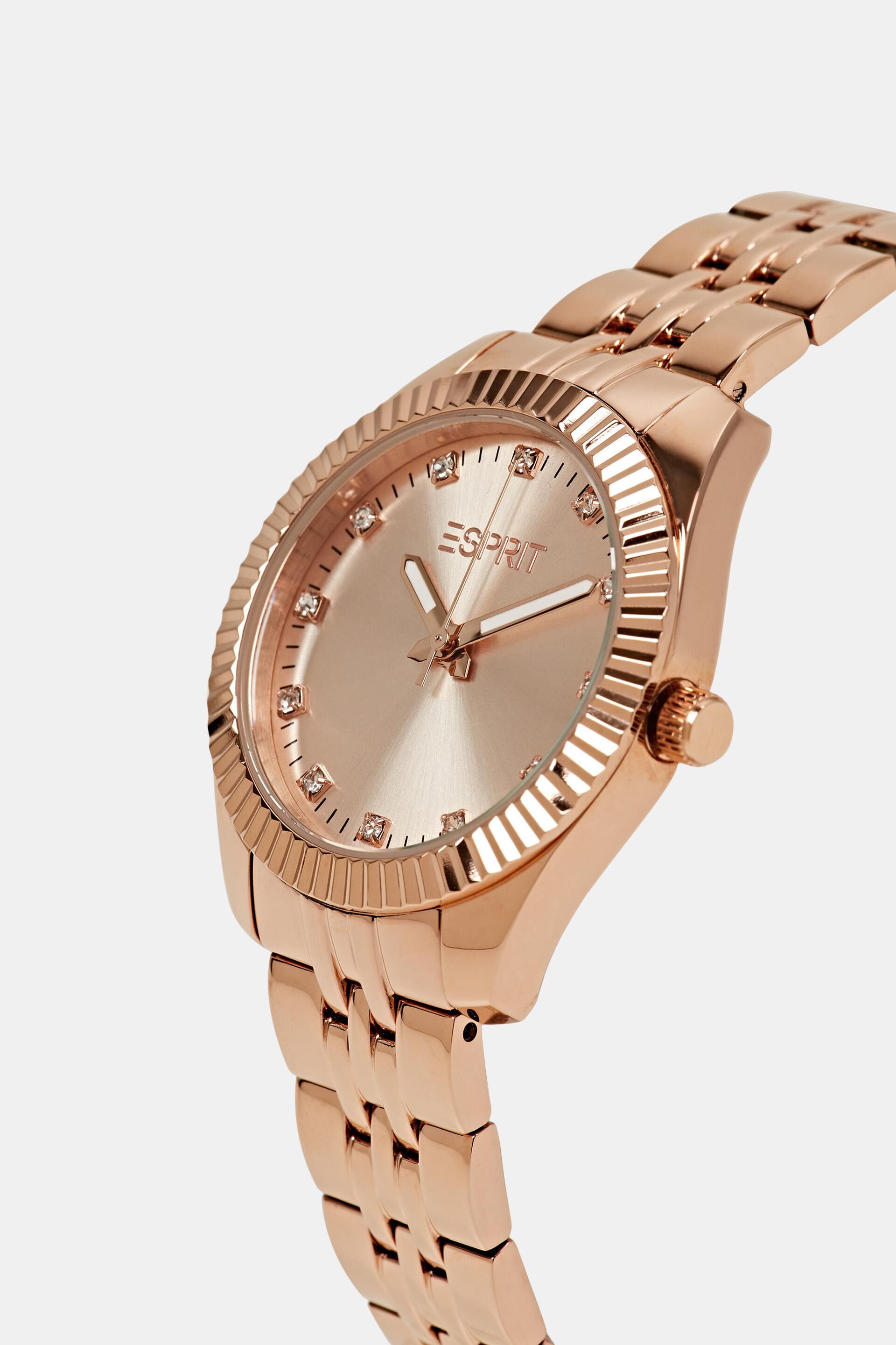 Montre en acier inoxydable sertie de zircone